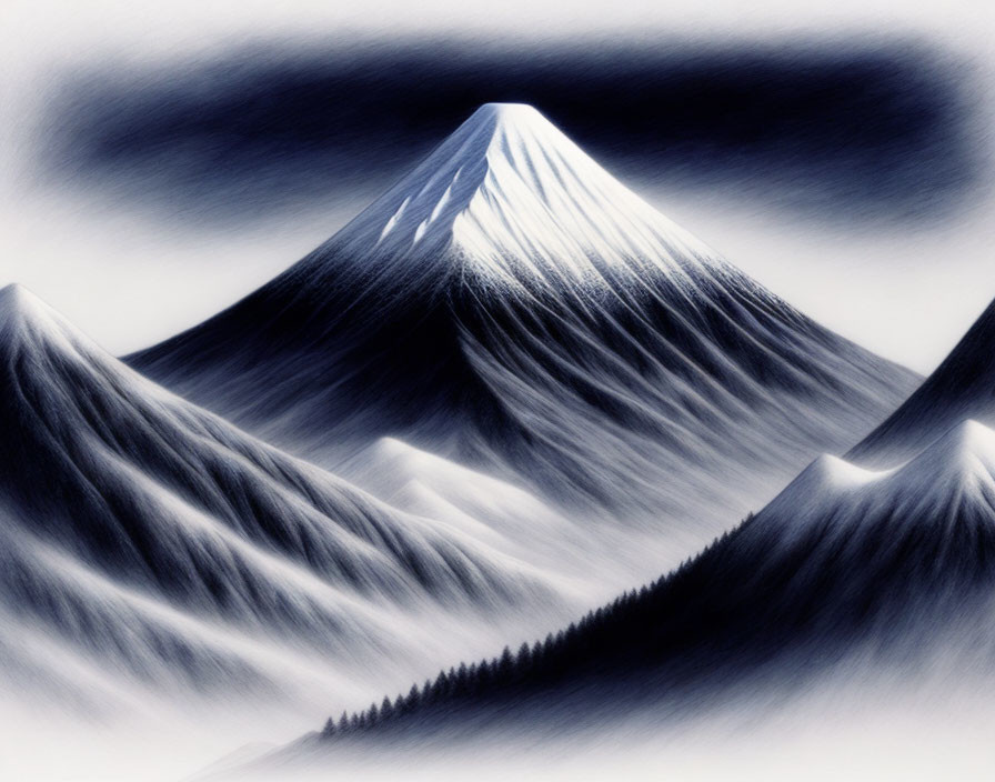 Monochrome mountain peak with textured slopes
