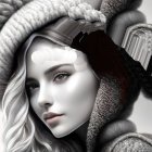 Monochromatic digital artwork of woman in winter attire