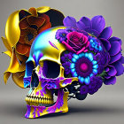 Colorful Skull with Flowers and Taco Brain on Neutral Background