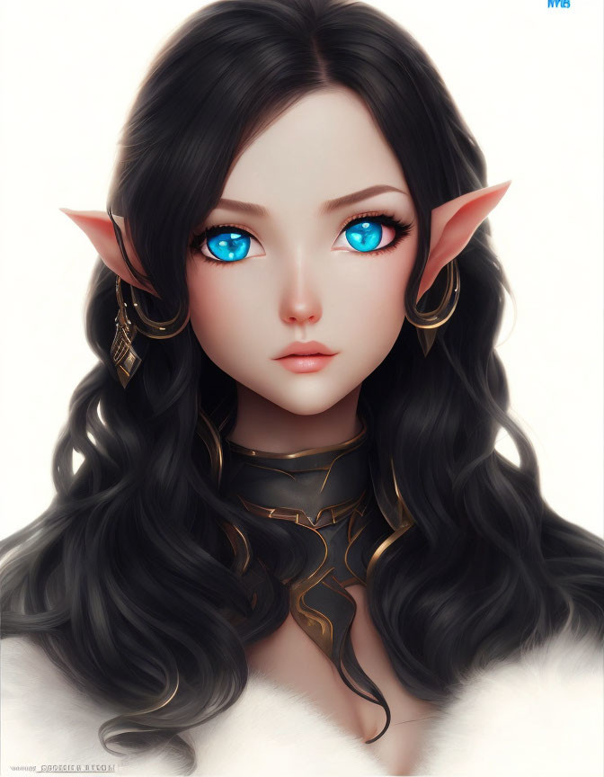 Portrait of Female Character with Striking Blue Eyes and Elf Ears
