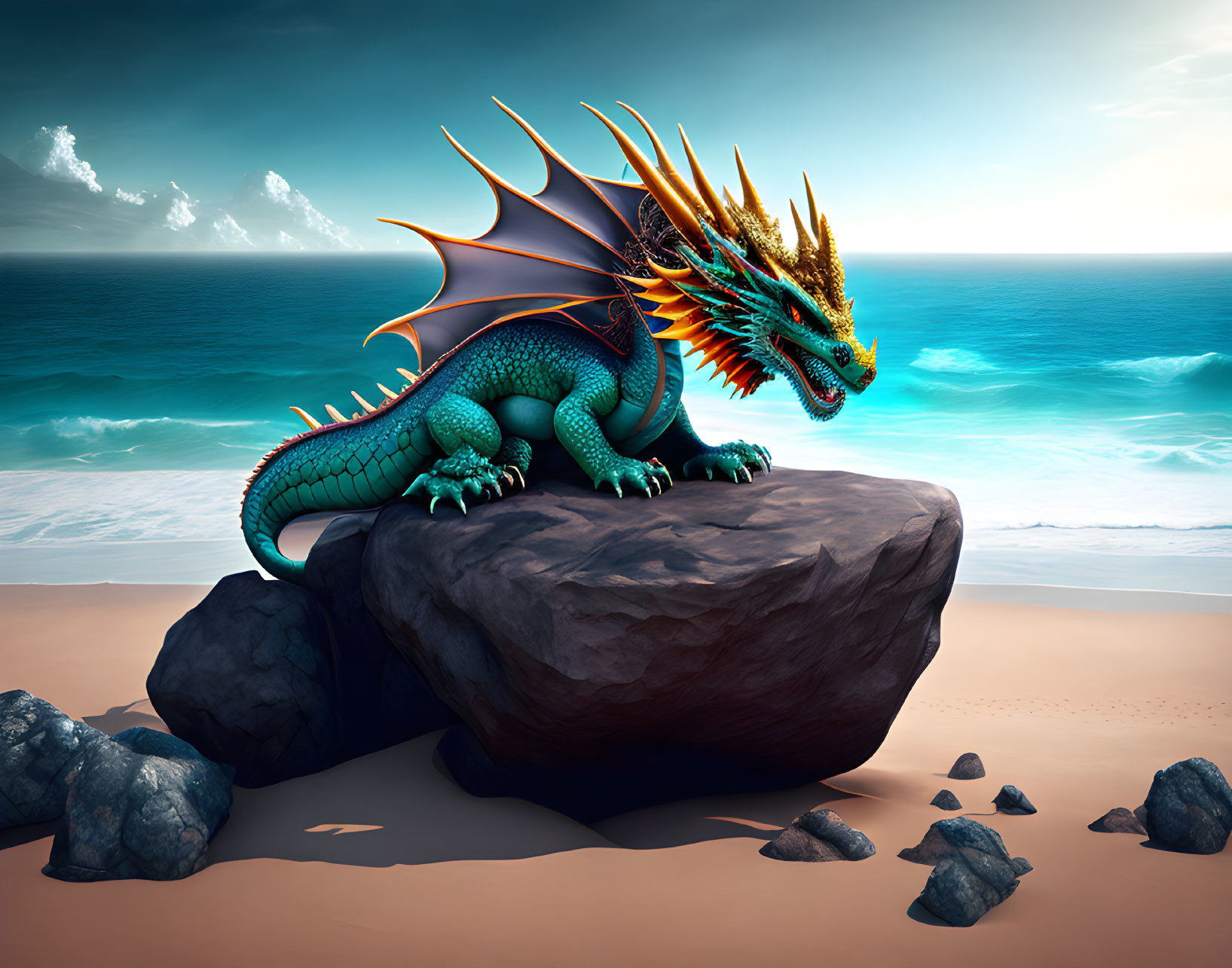  Blue dragon over the ocean