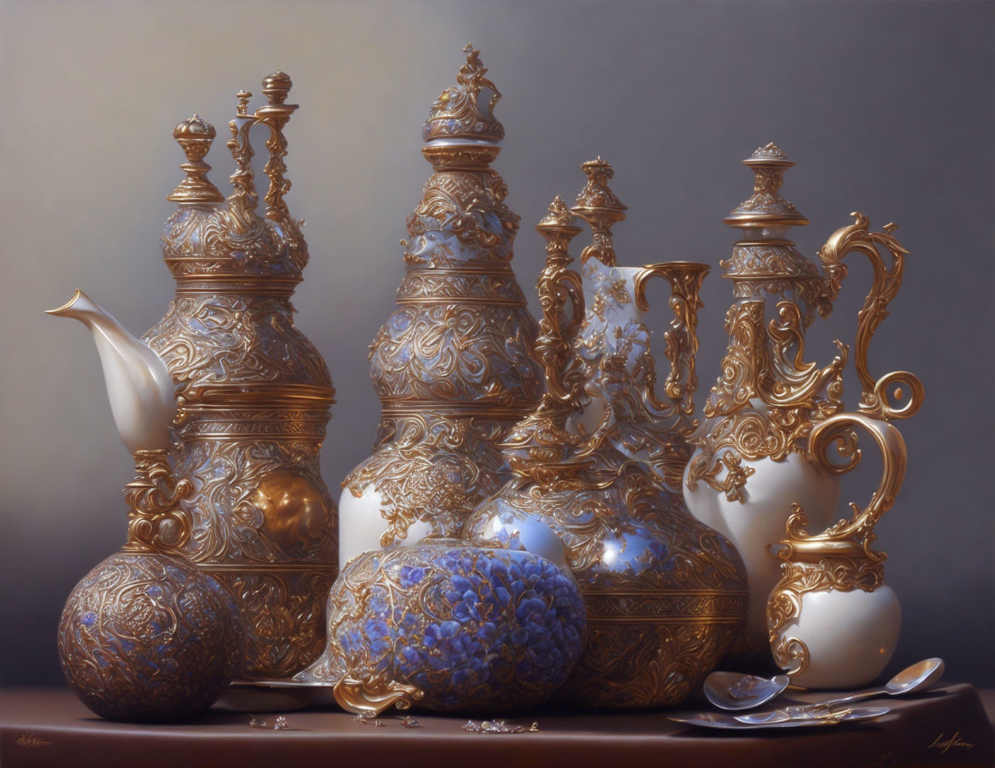 Elegant Golden Tea Set with Intricate Designs