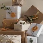 Metallic Flower Adorned Gift Boxes in Gold, Bronze, and White