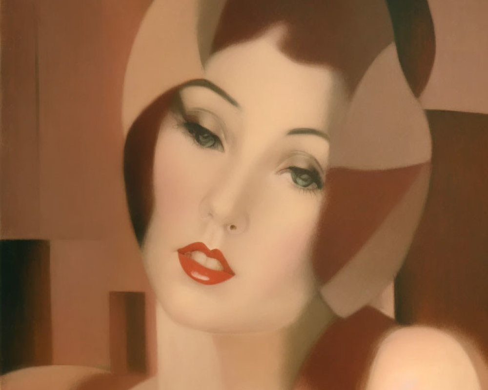 Stylized portrait of a woman with short bobbed hair and red lips