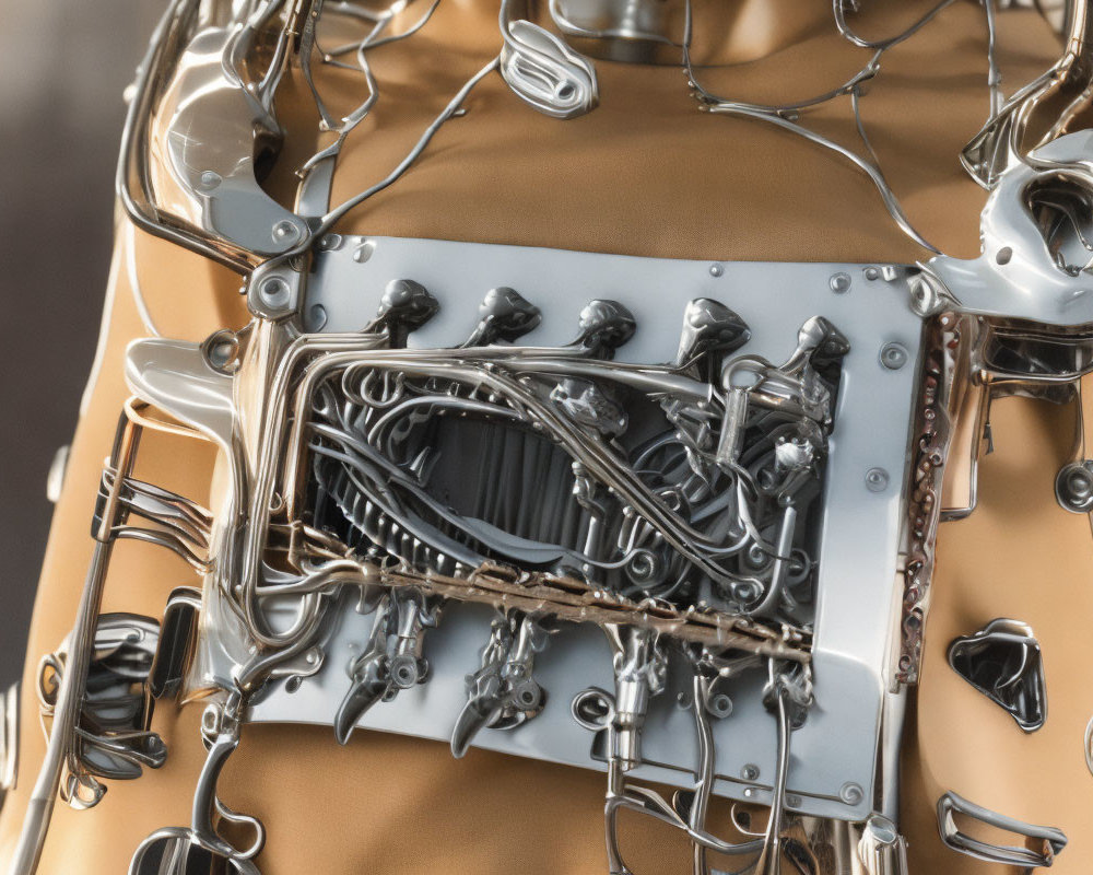 Detailed Mechanized Torso with Metallic Components and Wiring