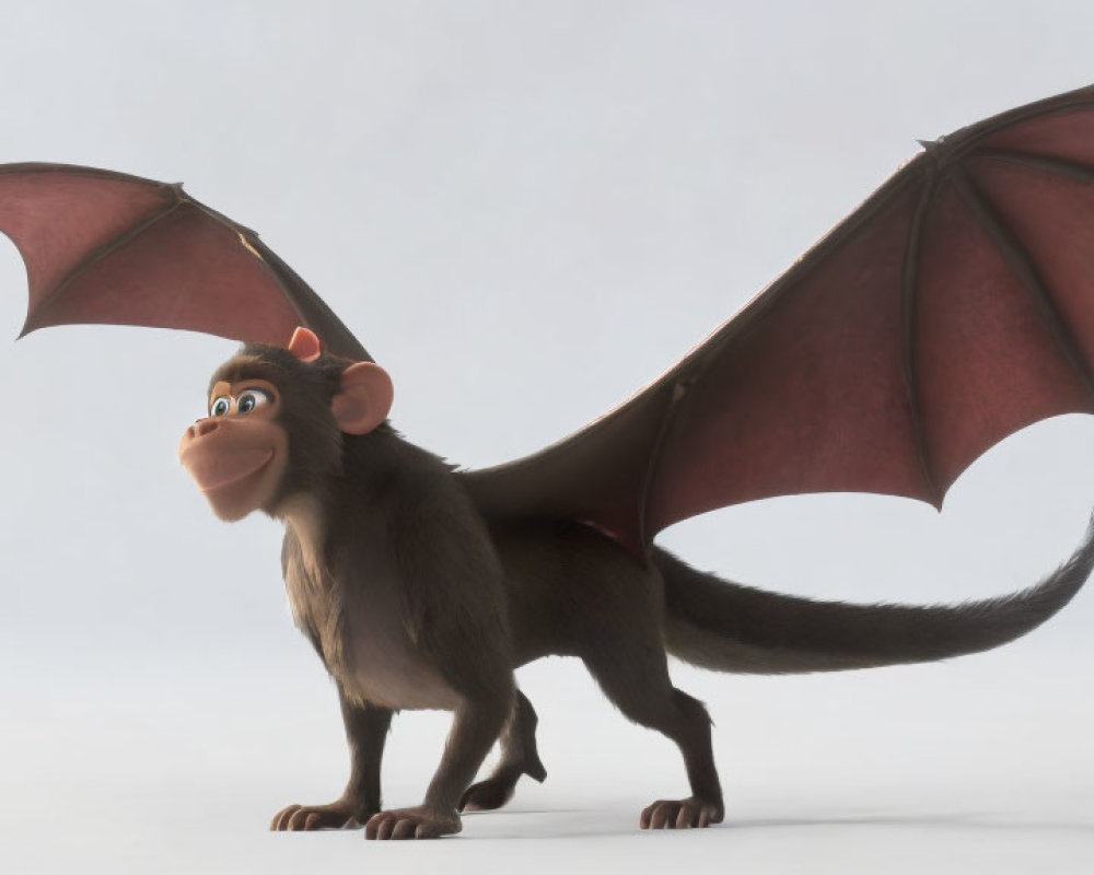 3D animated monkey with bat-like wings in neutral pose