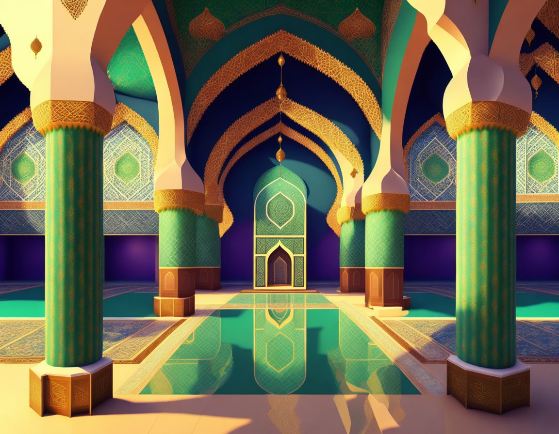 Intricate Mosque Interior with Arches and Islamic Patterns