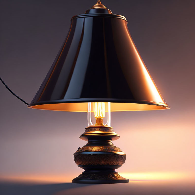 Vintage Design Table Lamp with Edison Bulb and Large Black Lampshade