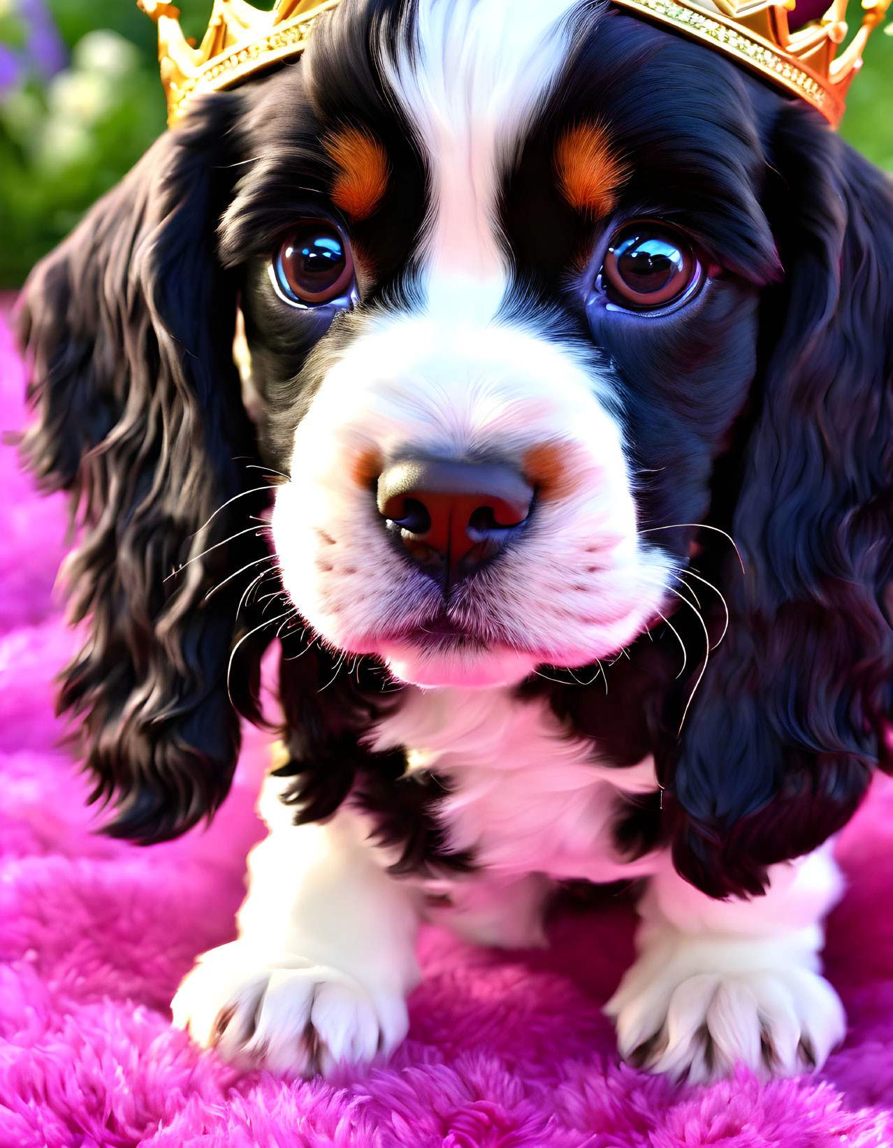 Cavalier King Charles Spaniel Puppy with Crown on Pink Mat