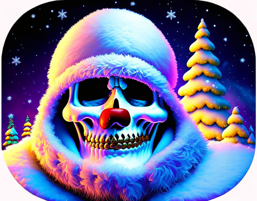 Stylized Santa Hat Skull in Snowy Christmas Scene