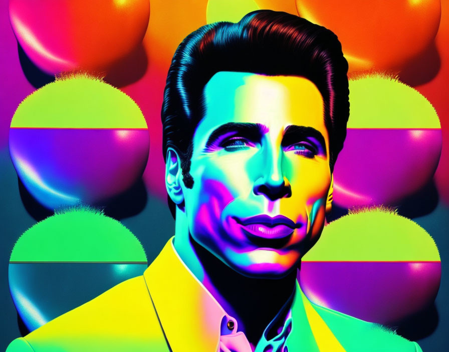 Vibrant Pop Art Portrait of Man with Slicked-Back Hair