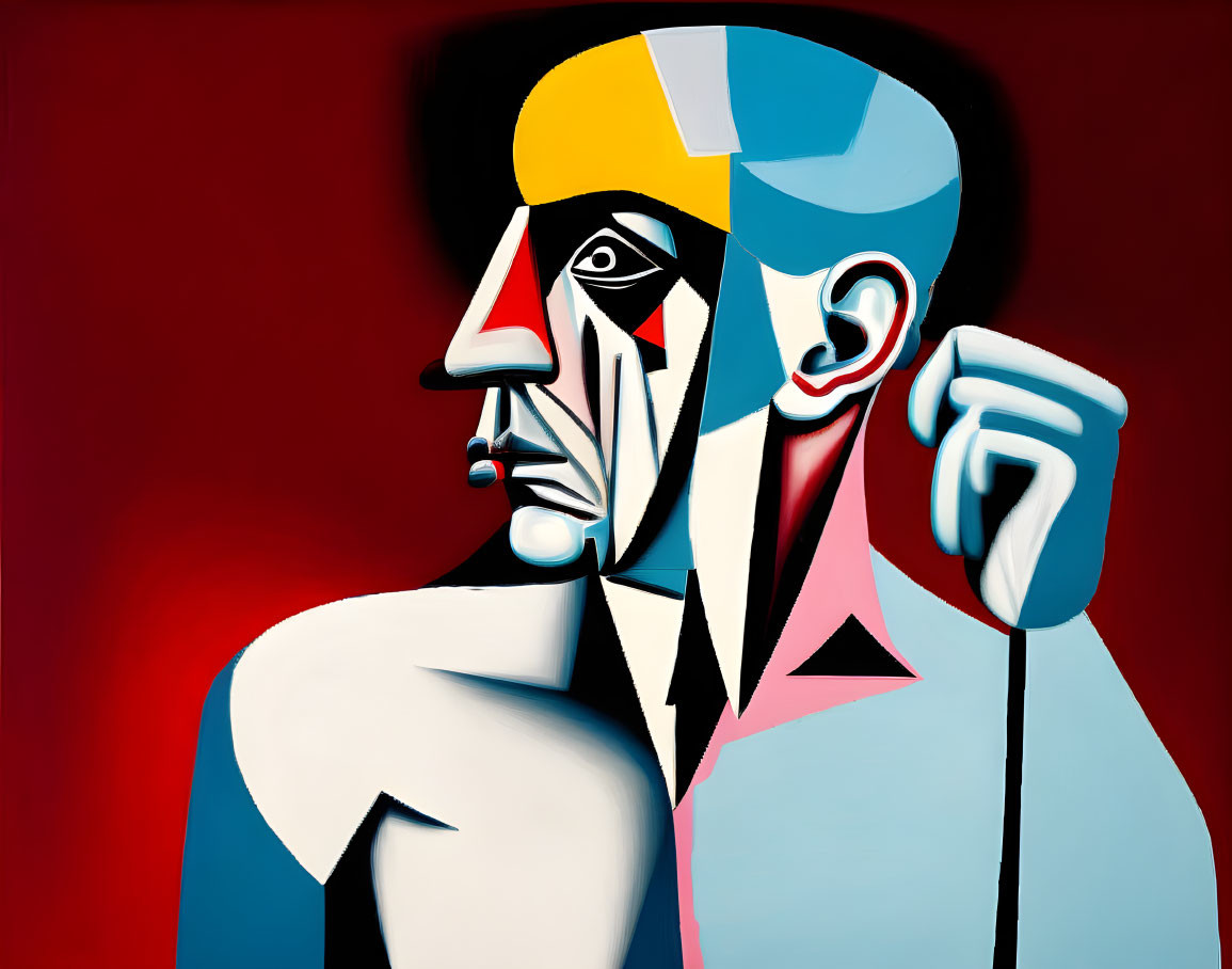 Colorful Cubist-Style Figure Painting with Abstract Features