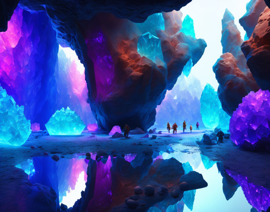 Vibrant Crystal Cave with Blue and Magenta Hues