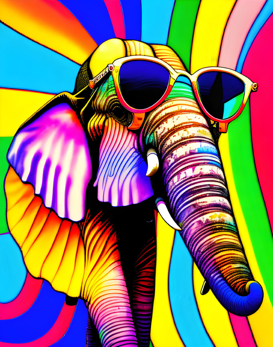 Colorful Elephant with Human Traits in Psychedelic Illustration