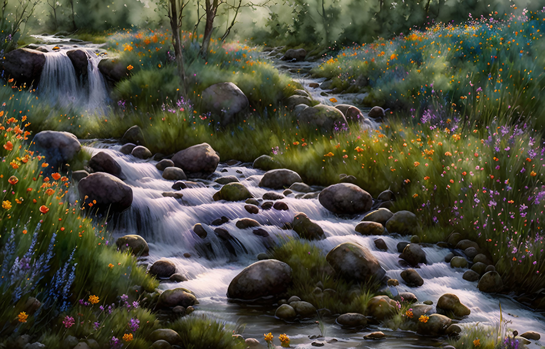 Wild flowers on the banks of a stream