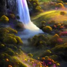 Tranquil waterfall in vibrant autumn forest