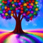 Colorful Tree with Lush Foliage on Rainbow Hill at Sunset
