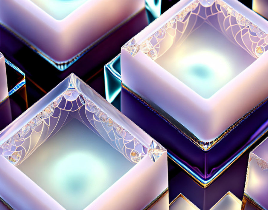 Purple and Turquoise Fractal Art with Jewel-Like Structures