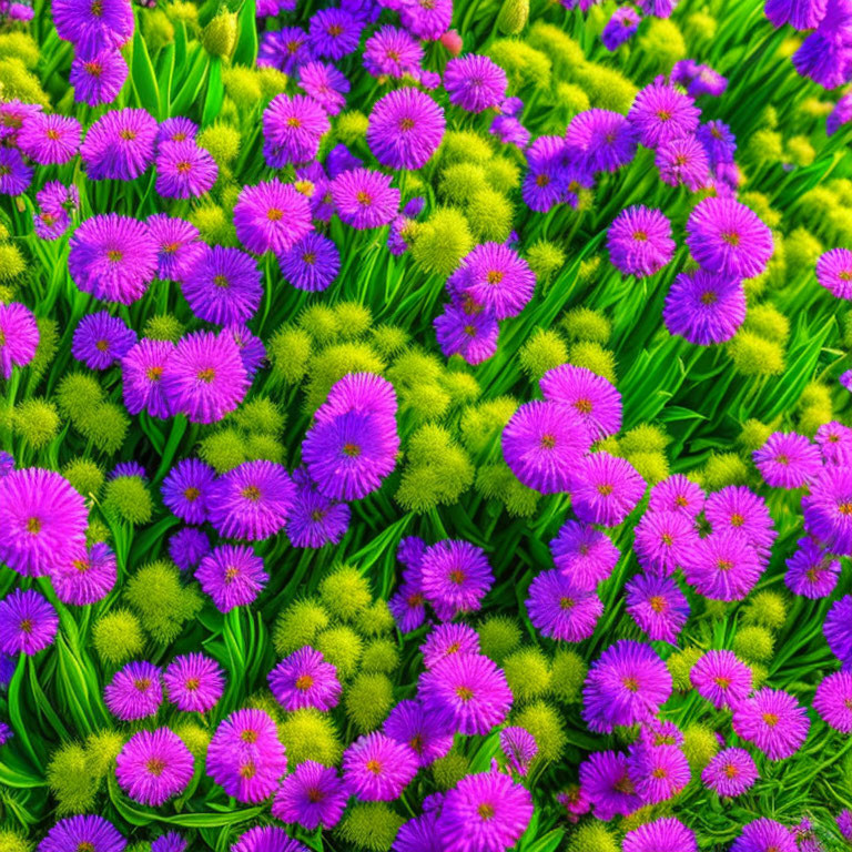 Close-Up of Lush Purple Flowers with Green Stems