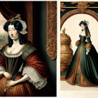 Stylized digital artwork of woman in Renaissance attire with Eastern and Western fusion
