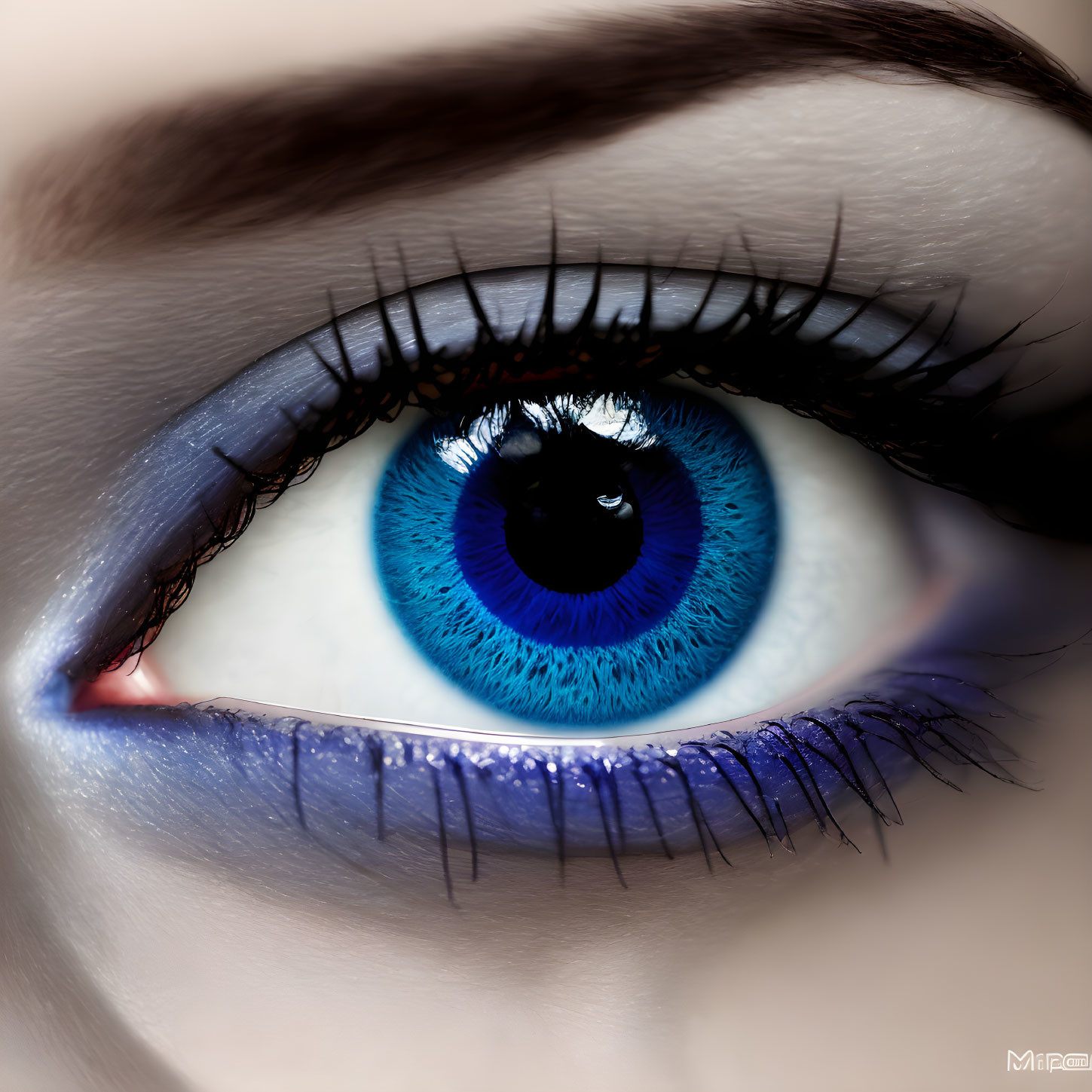 Detailed Blue Eye Close-Up with Mascara and Eyeliner