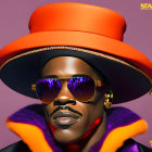 Colorful Portrait with Orange Hat and Purple Sunglasses