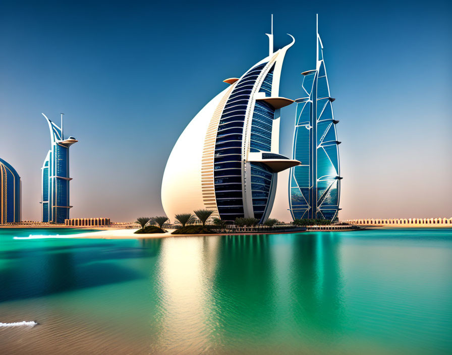 Iconic Burj Al Arab Hotel Panoramic View with Sail-Shaped Structure
