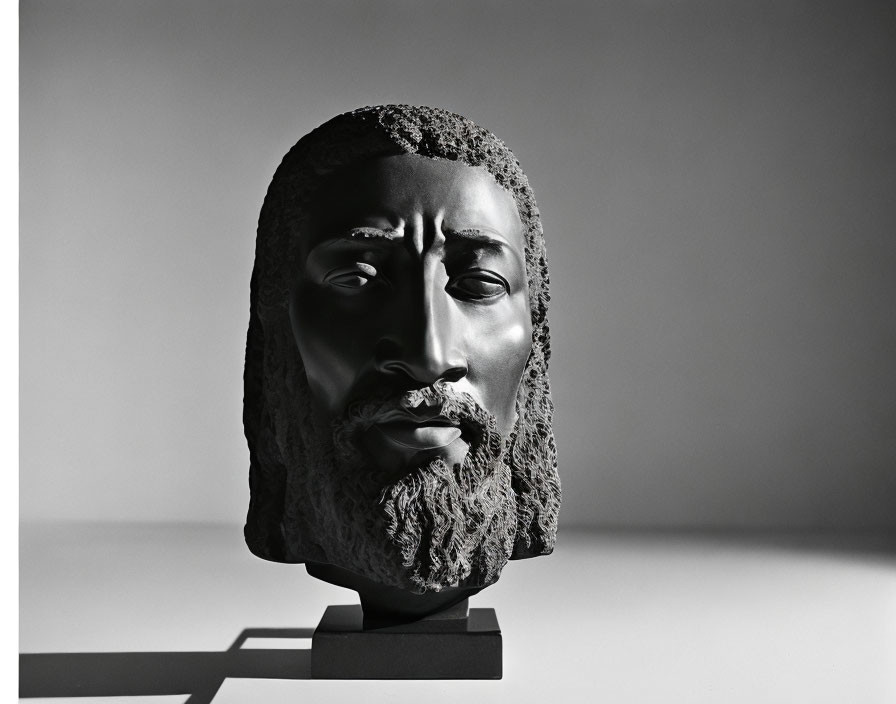 Monochromatic Photo of Bearded Male Bust with Expressive Eyes