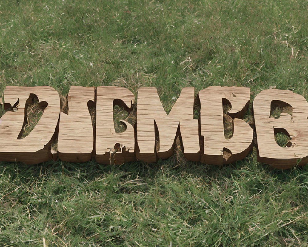 Animal-themed wooden letters spell "DUMBO" on grass with integrated silhouettes.