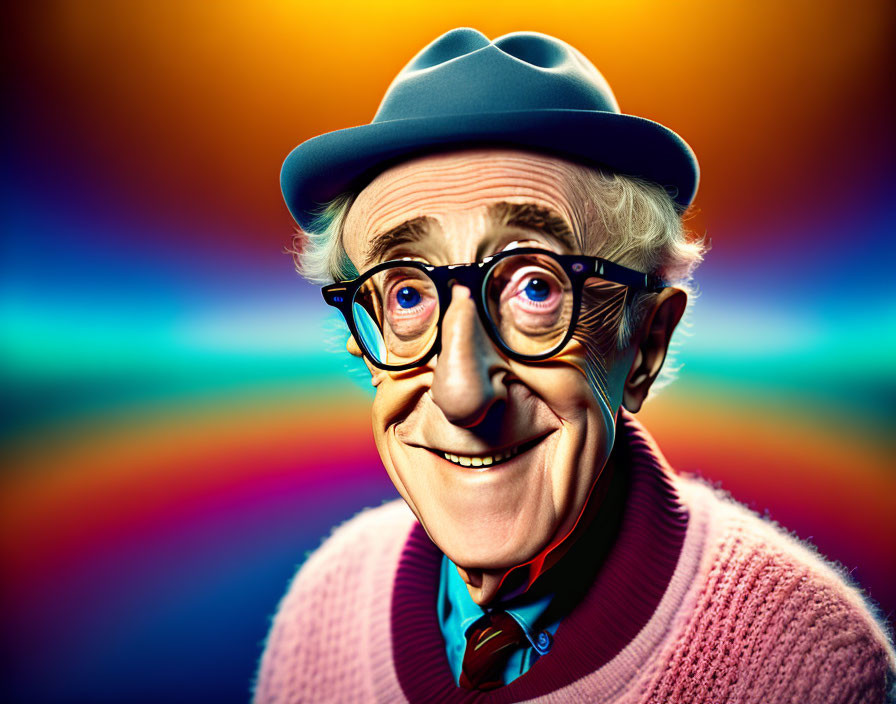 Colorful Caricature of Elderly Man with Exaggerated Features