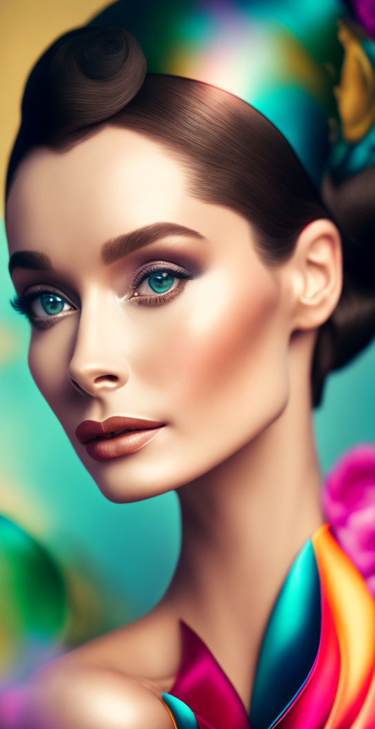 Vibrant digital art portrait of woman with stylized makeup and hair