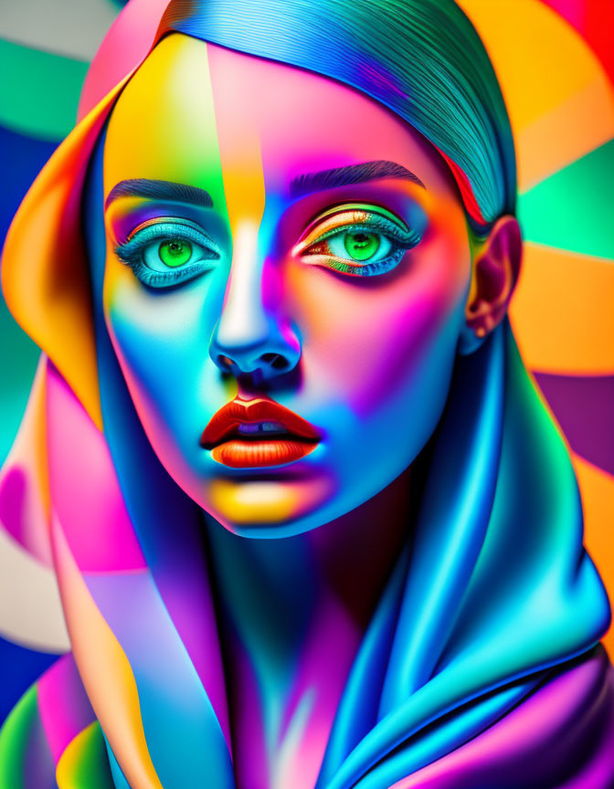 Colorful Lighting Portrait with Rainbow Spectrum and Headscarf