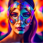 Colorful digital artwork: Woman with psychedelic patterns on face