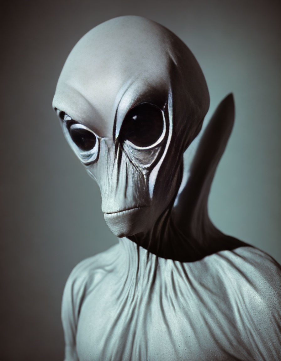 Grey Alien Mask with Oversized Black Eyes and Slender Face