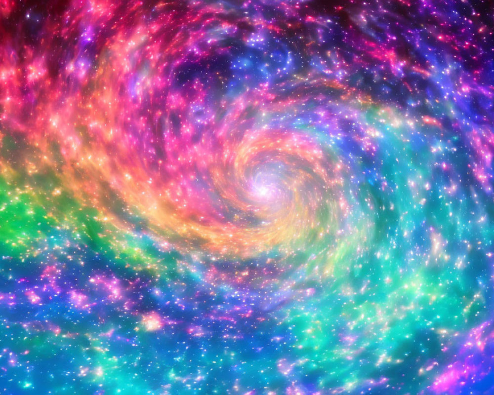 Colorful Spiral Galaxy with Pink, Blue, and Green Swirls