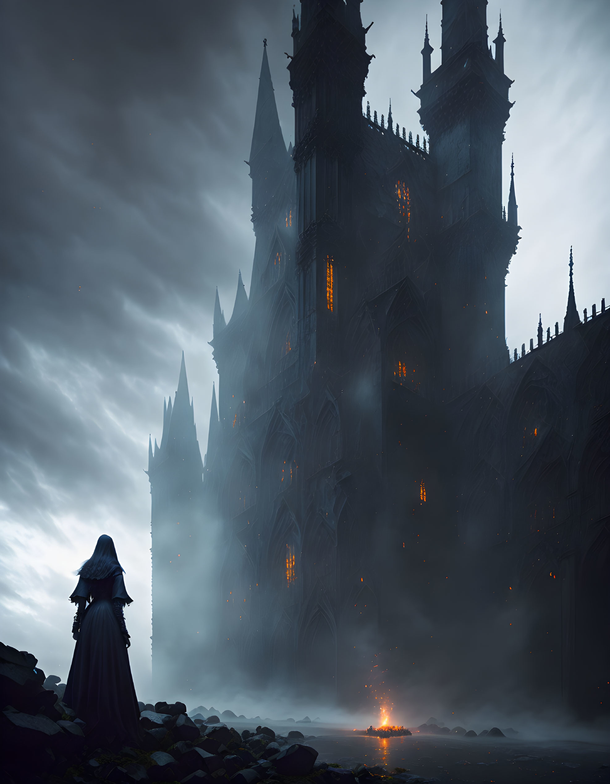 Gothic castle and figure