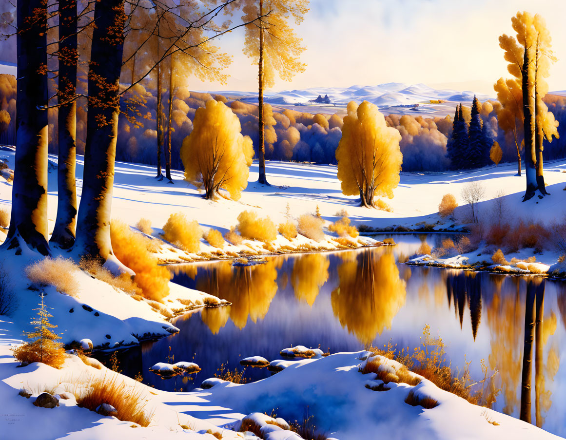 Golden Trees: Winter Reflections
