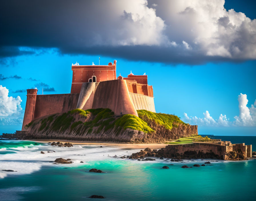 Majestic Coastal Fort with Red Walls and Turquoise Waters