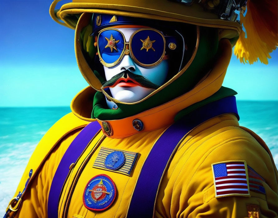 Colorful Astronaut Suit with Mirrored Sunglasses by Turquoise Sea