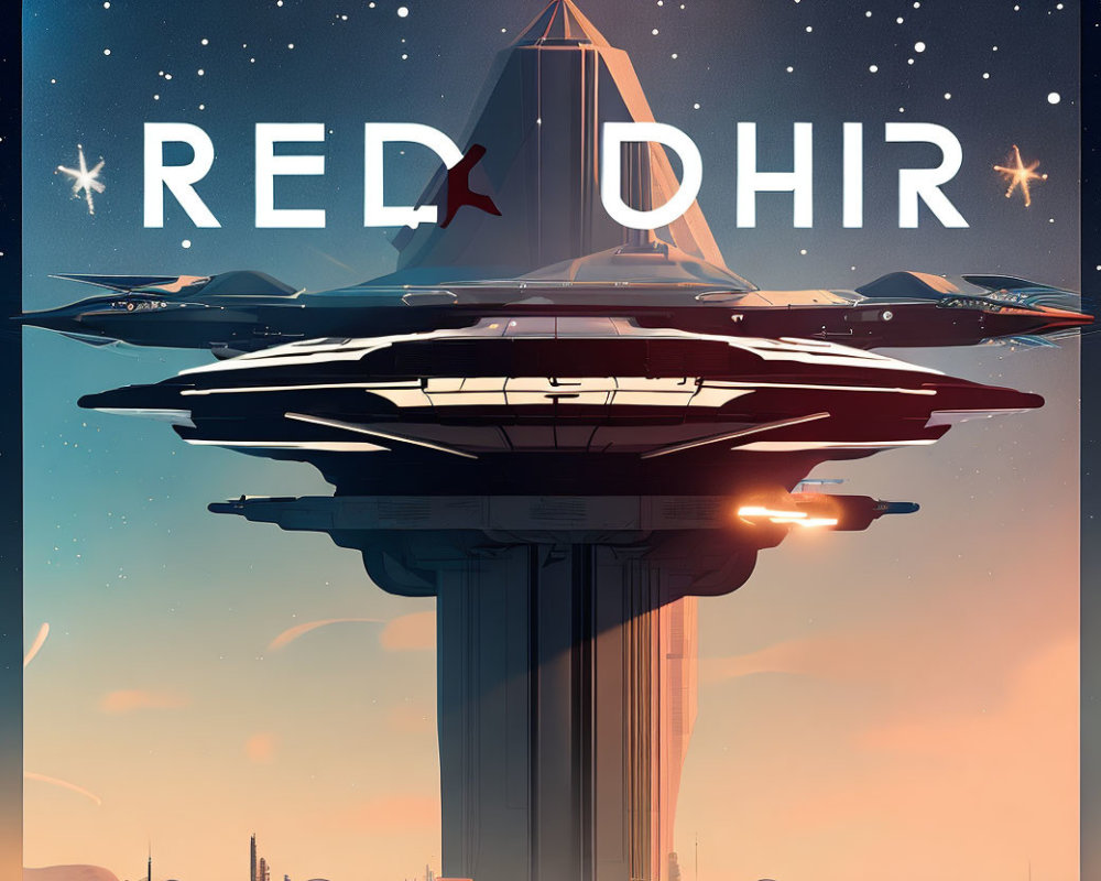Futuristic spaceship shaped like a mushroom in starry sky with "RED OHR" text