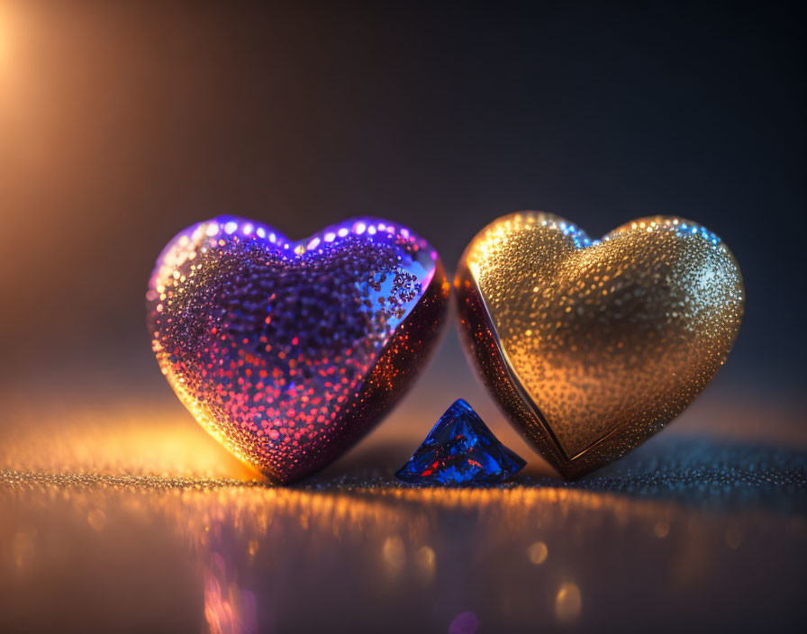Sparkling Heart-Shaped Objects with Glowing Background