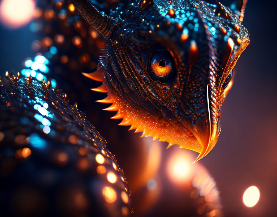 Detailed Dragon Portrait with Glowing Orange Eyes