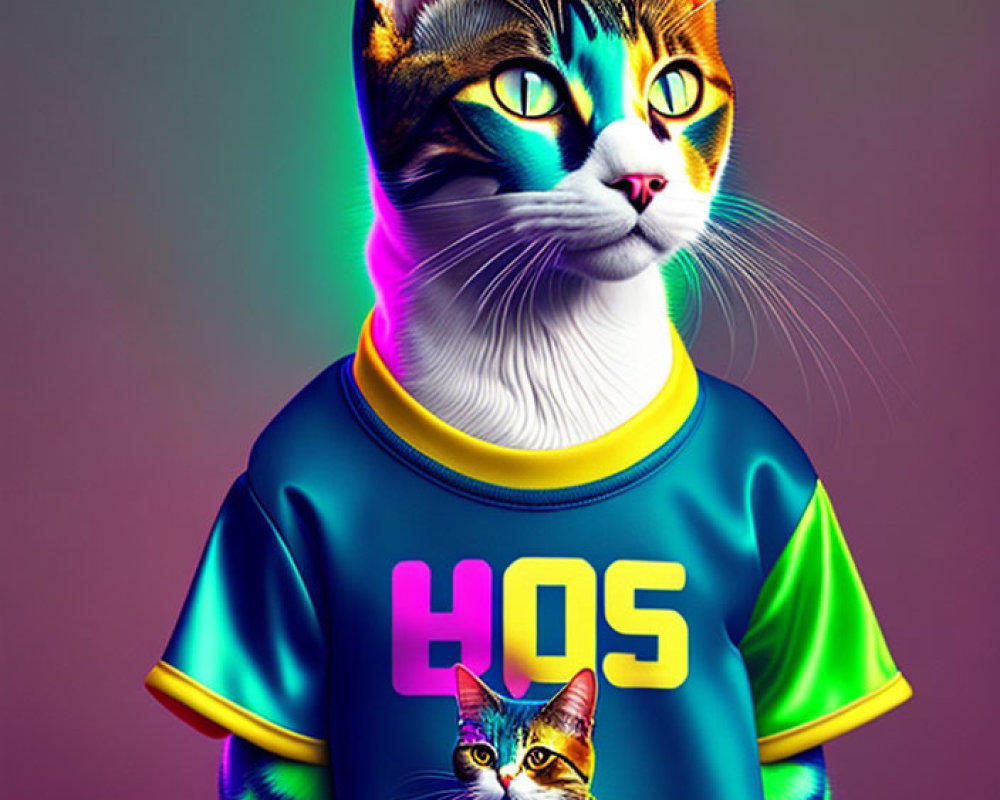 Colorful Digital Artwork: Cat in Sporty Jersey with '405' Number