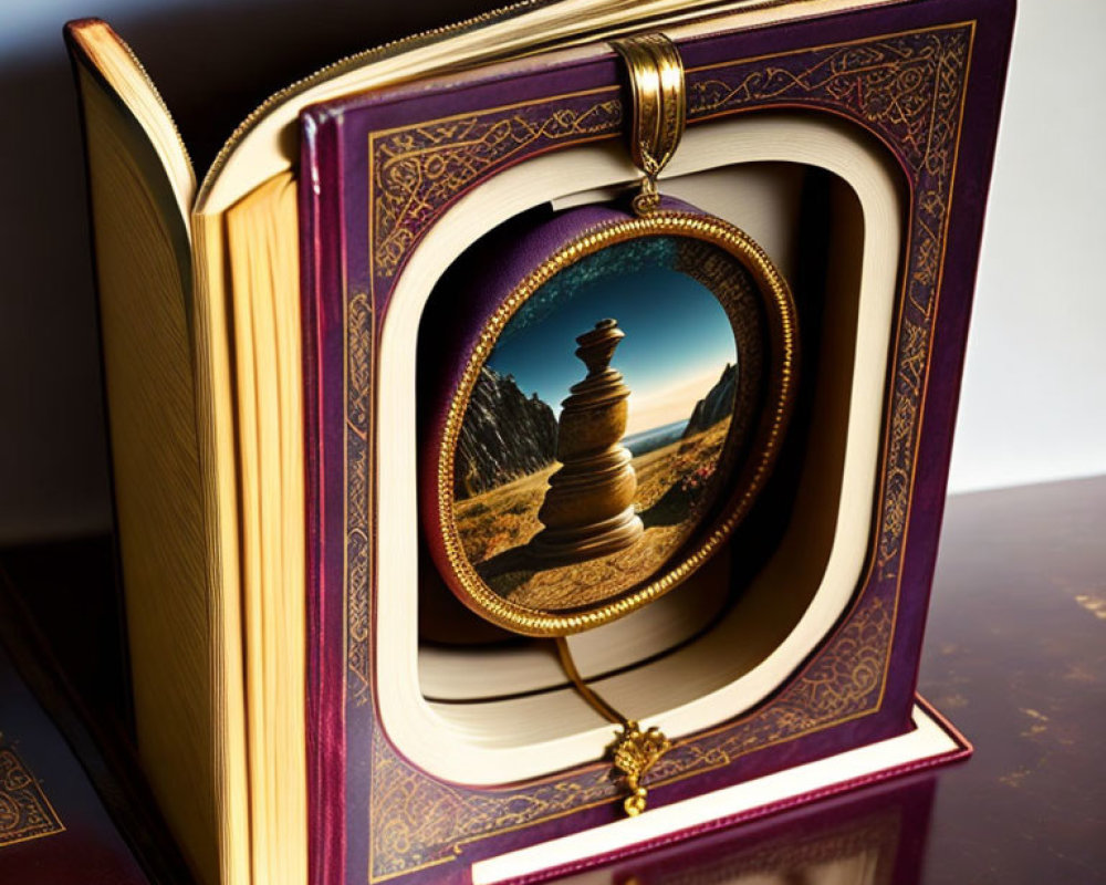 Carved Book Transformed into 3D Desert Landscape Frame