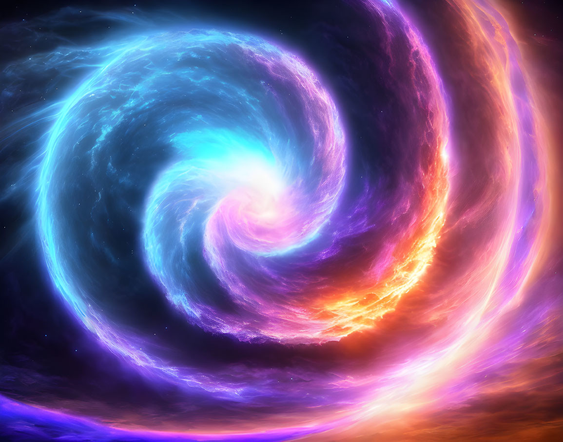 Colorful cosmic swirl artwork with fiery orange and cool blue hues