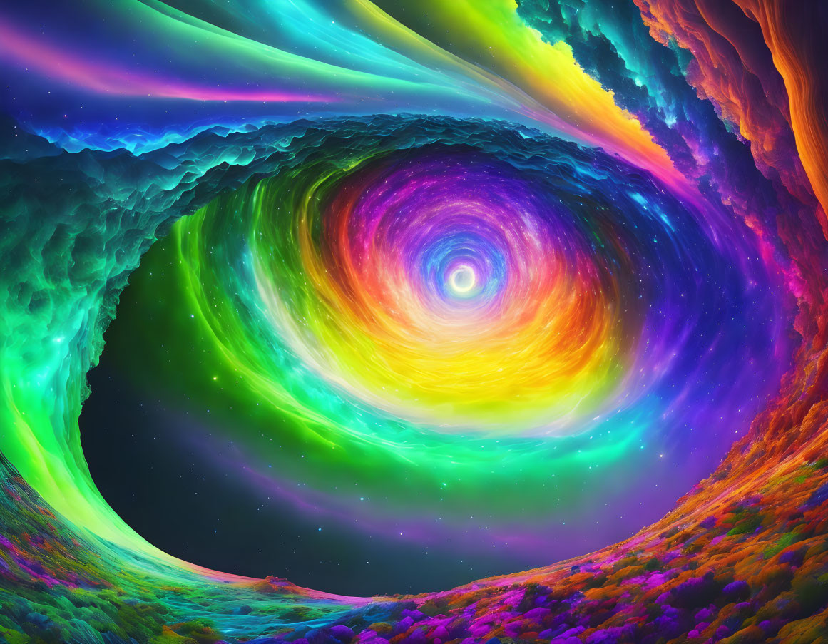 Colorful Psychedelic Swirl Portal in Blues, Greens, Yellows, and Reds