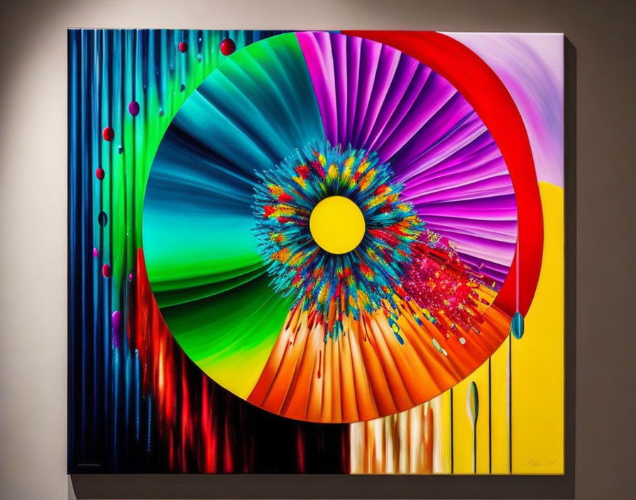 Vibrant circular patterns and dotted embellishments in colorful abstract art piece