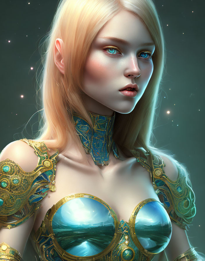 Blond-Haired Female Character in Golden Armor Portrait
