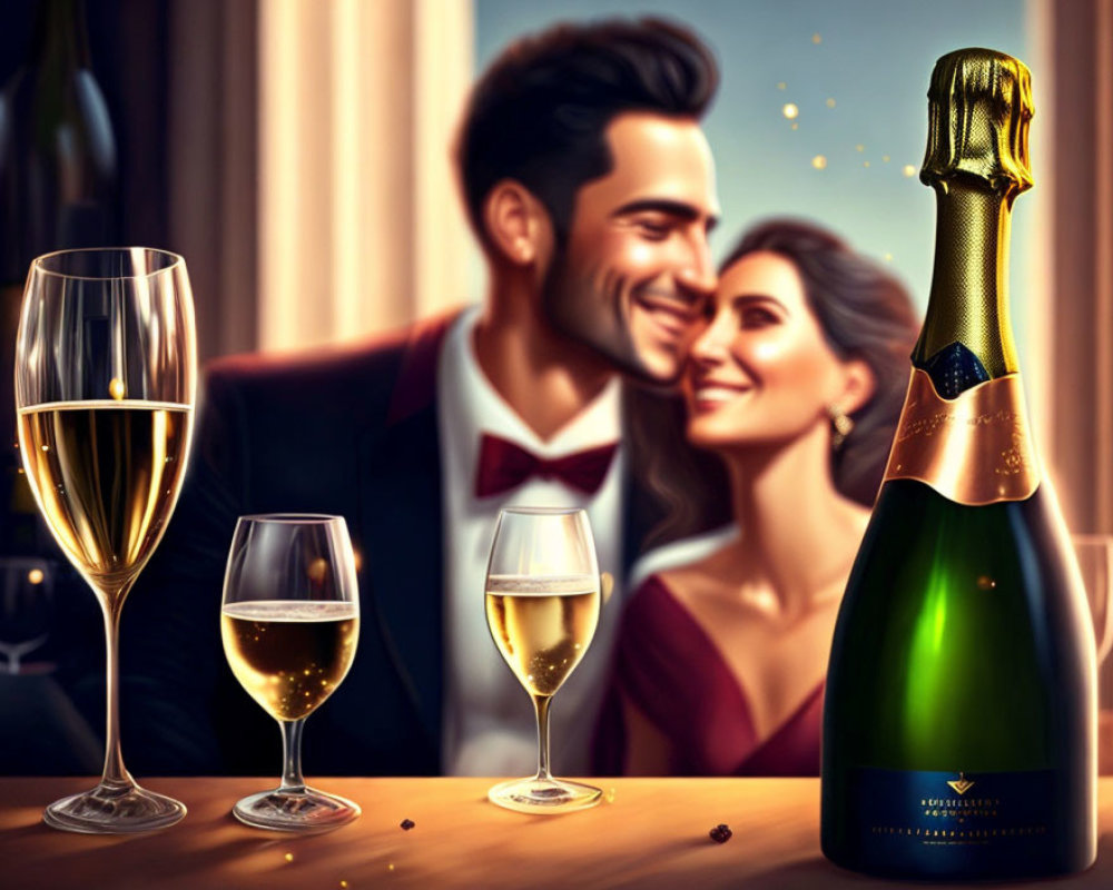 Romantic Couple Enjoying Champagne in Elegant Setting