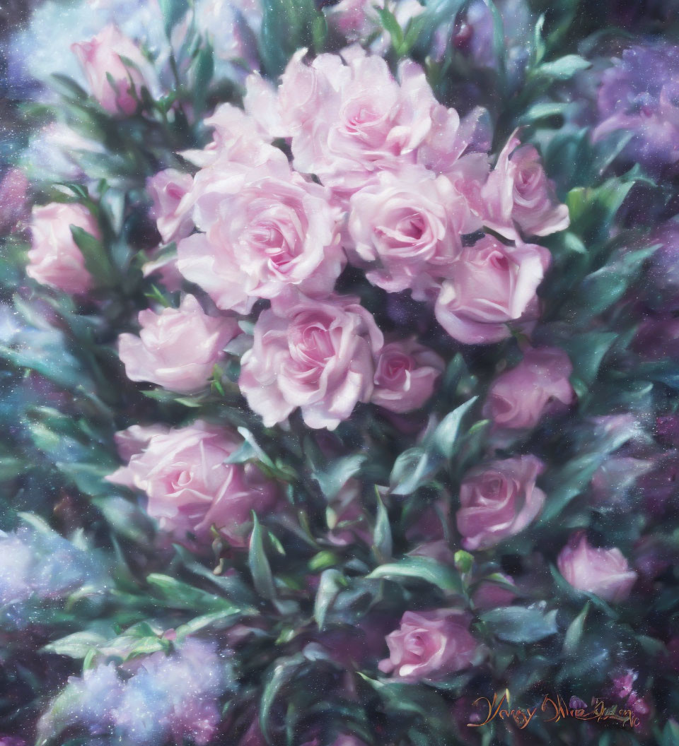 Pink Roses in Soft Focus with Starry Background